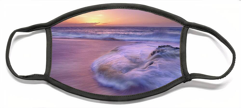 00176742 Face Mask featuring the photograph Sandy Beach At Sunset Oahu Hawaii by Tim Fitzharris