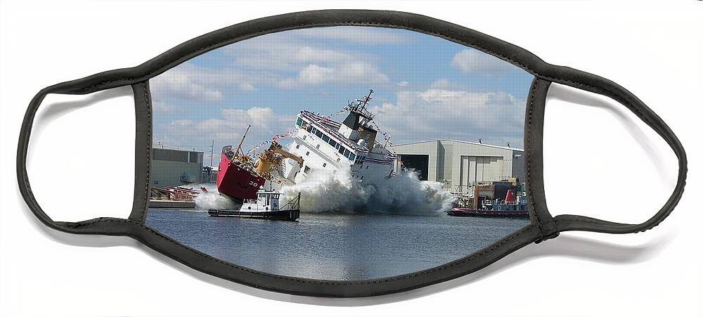 Mackinaw Face Mask featuring the photograph Splash launch of the Coast Guard Cutter Mackinaw by Keith Stokes