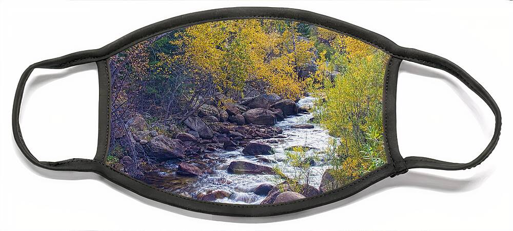 Autumn Face Mask featuring the photograph St Vrain Canyon and River Autumn Season Boulder County Colorado by James BO Insogna