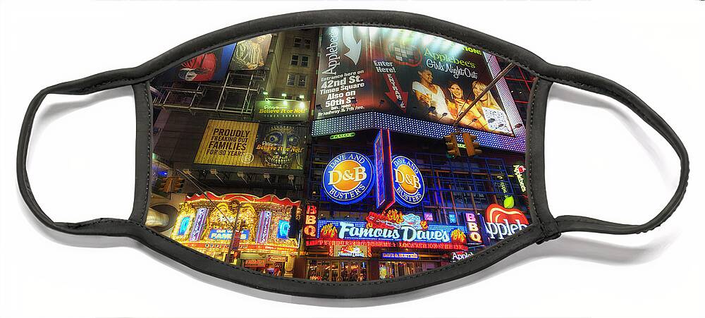 Art Face Mask featuring the photograph Stunning Lights Of 42nd Street by Yhun Suarez