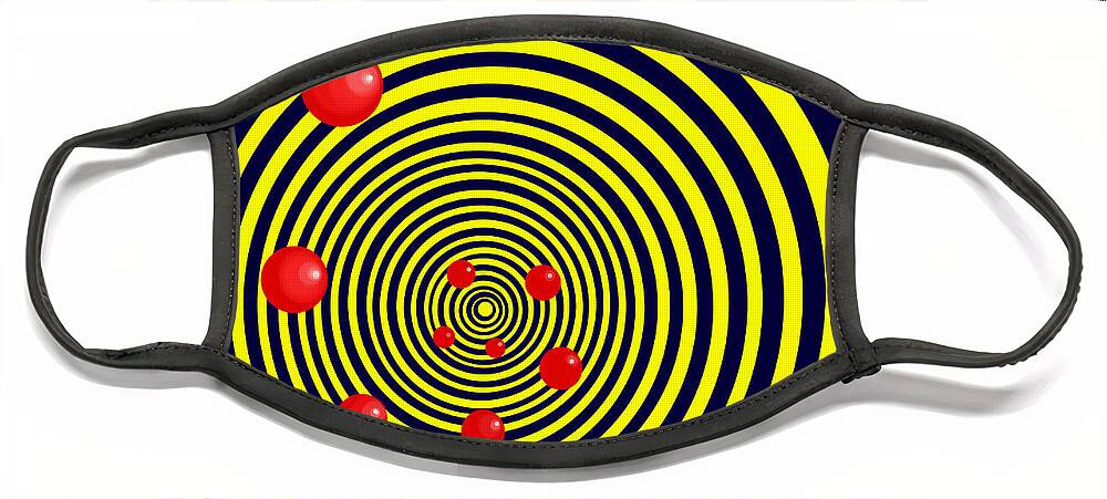 Spiral Face Mask featuring the digital art Summer Red Balls with Yellow Spiral by Christopher Shellhammer