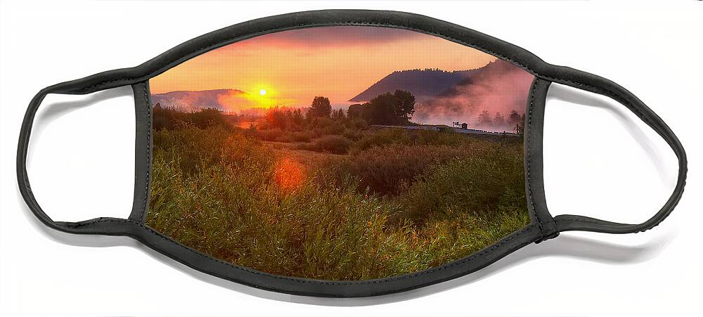 Grand Tetons Face Mask featuring the photograph Sunrise at Snake River by Sue Karski