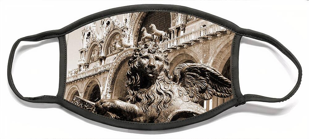 Horizontal Face Mask featuring the photograph The Lion of Venice in Bronze by Donna Corless
