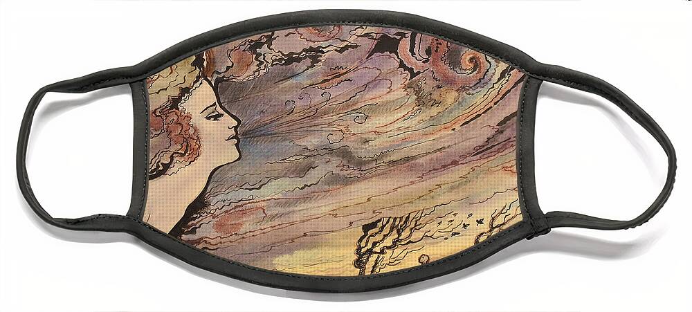 Woman Face Mask featuring the painting The wind by Valentina Plishchina