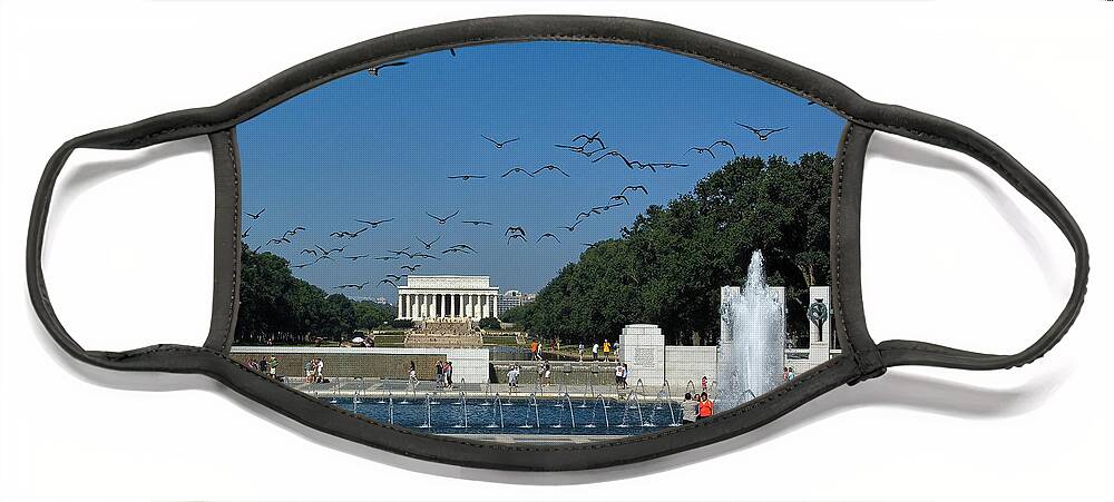 Scenic Face Mask featuring the photograph The World War II Memorial--Geese Incoming DS029 by Gerry Gantt