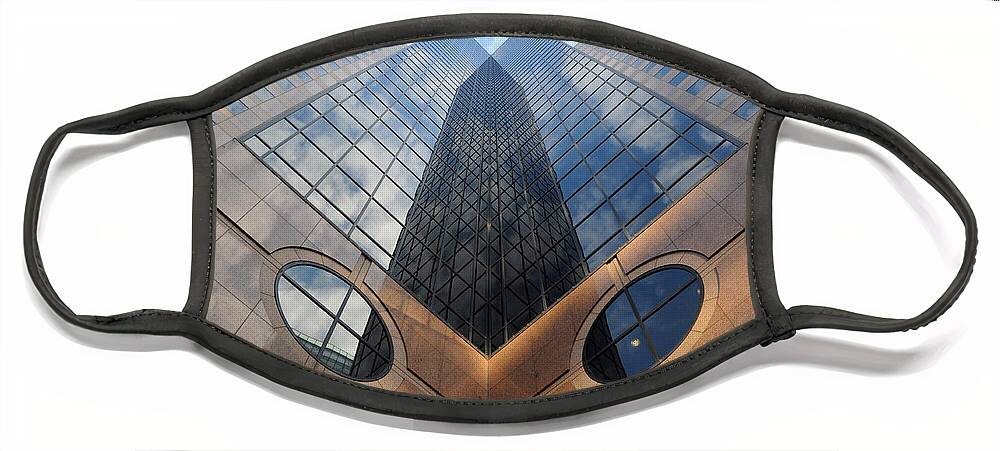 Urban Face Mask featuring the photograph Towering Modern Skyscraper in Downtown by Gary Whitton