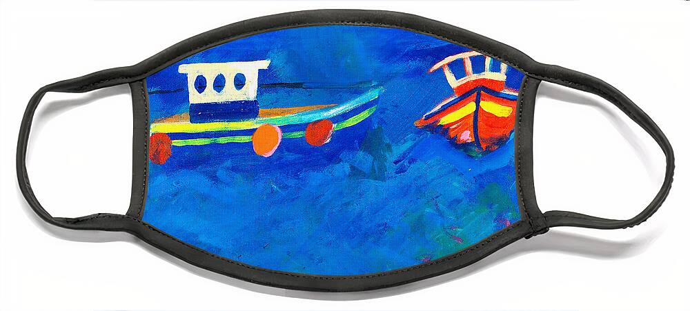 Painting Face Mask featuring the painting Two fishing boats at sea by Simon Bratt