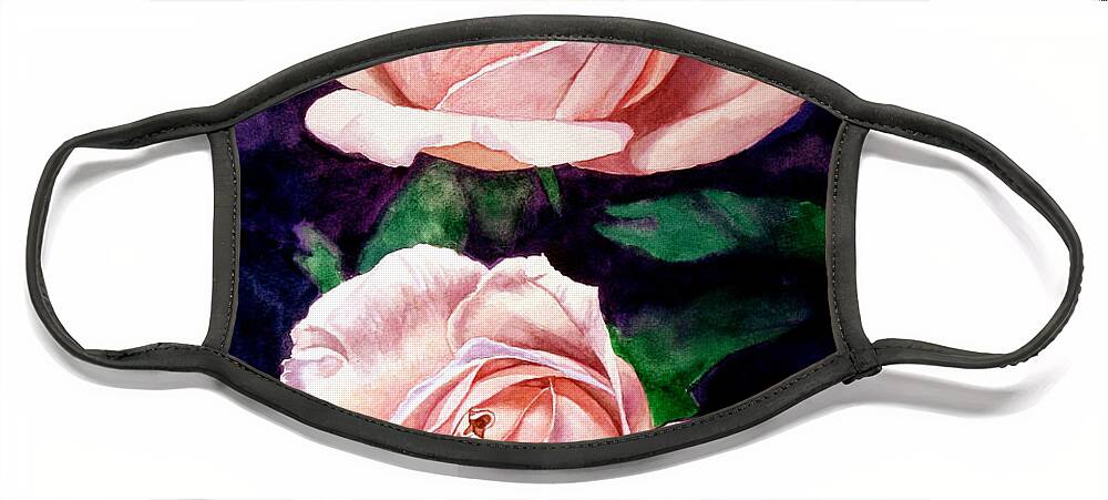 Rose Face Mask featuring the painting Two Roses by Christopher Shellhammer