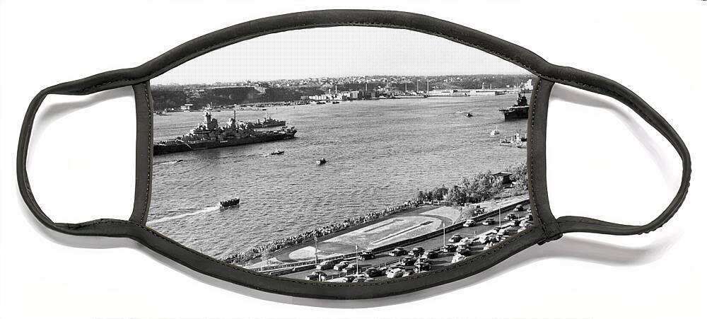 1940's Face Mask featuring the photograph U.S. Navy In The Hudson River by Underwood Archives