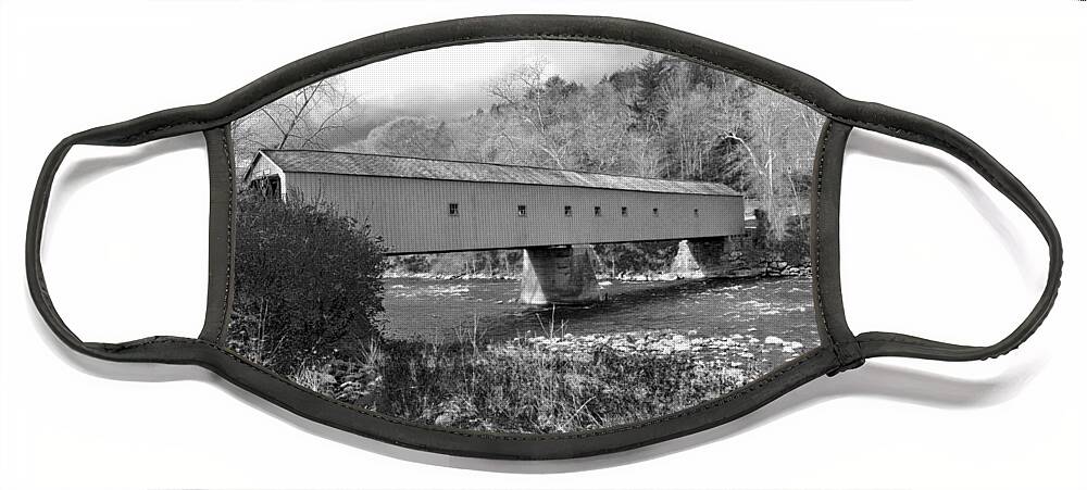 Bridge Face Mask featuring the photograph West Cornwall Connecticut Covered Bridge Black and White by Glenn Gordon