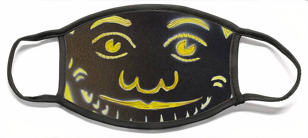 Tillie Of Asbury Park Face Mask featuring the painting Yellow on Black Tillie by Patricia Arroyo