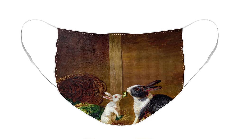 Two Face Mask featuring the painting Two Rabbits by H Baert