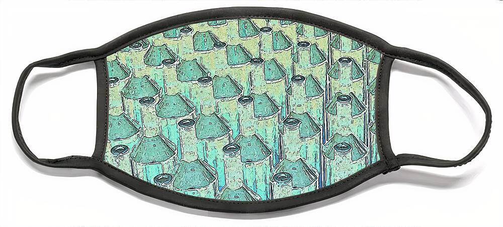 Bottles Face Mask featuring the digital art Abstract Green Glass Bottles #1 by Phil Perkins