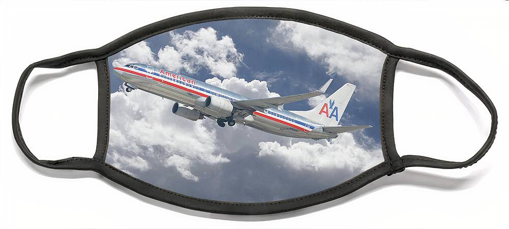 American Airlines Face Mask featuring the digital art American Airlines Boeing 737 by Airpower Art