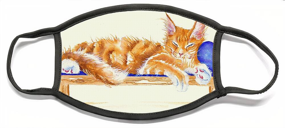 Cats Face Mask featuring the painting Bed Time by Debra Hall
