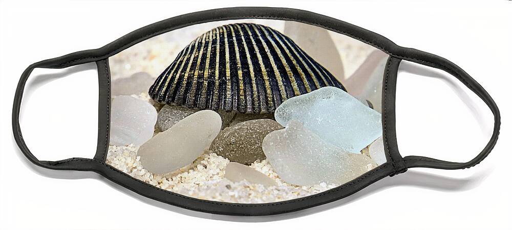 Black Face Mask featuring the photograph Black and White Sea Glass by Janice Drew