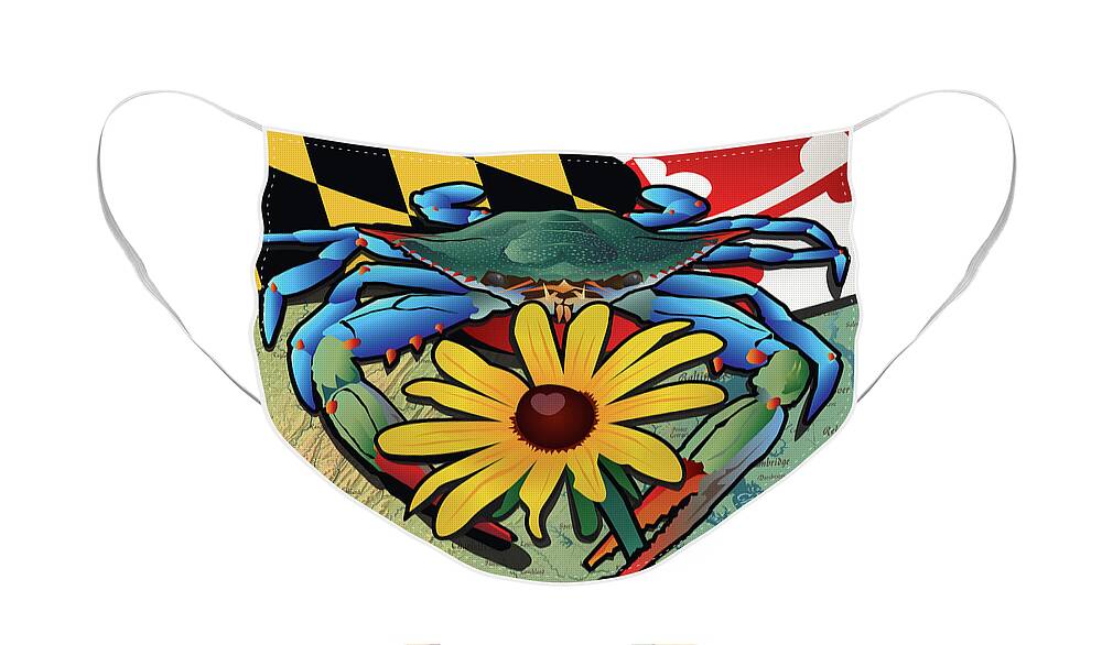 Maryland Face Mask featuring the digital art Blue Crab Maryland Black-Eyed Susan by Joe Barsin