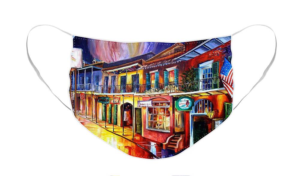 New Orleans Face Mask featuring the painting Bourbon Street Red by Diane Millsap