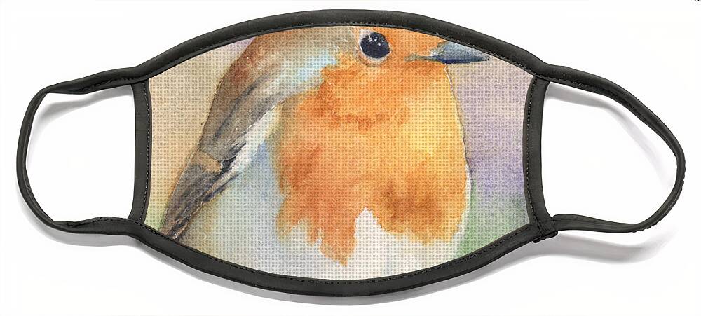 Bird Face Mask featuring the painting British Robin by Marsha Karle