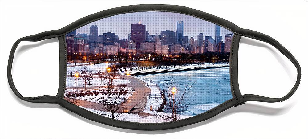 America Face Mask featuring the photograph Chicago Skyline in Winter #1 by Paul Velgos