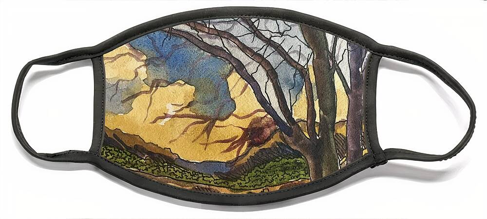 Landscape Face Mask featuring the painting Davis Mountains at Sunrise by Angela Weddle