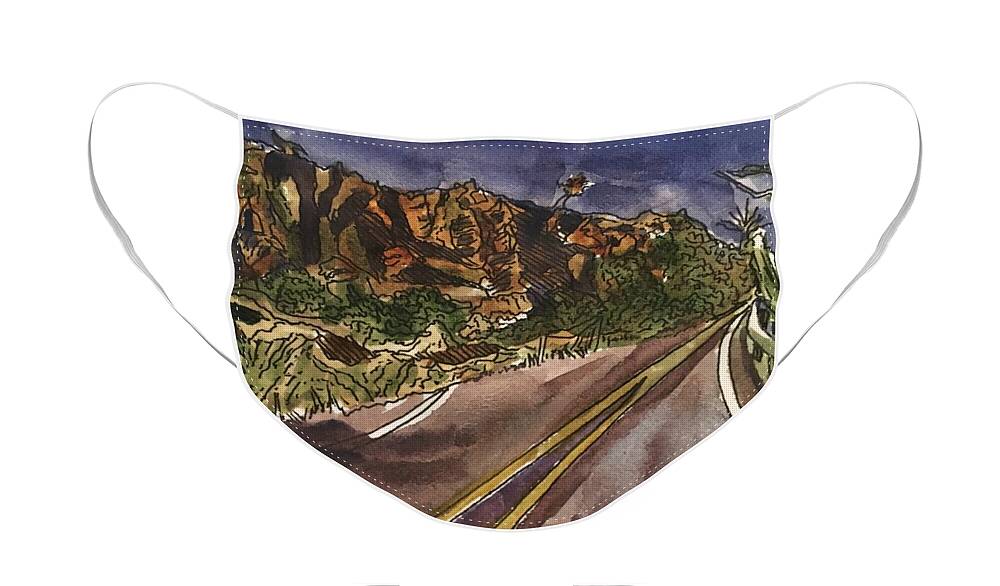 Landscape Face Mask featuring the painting Davis Mountains at Twilight #1 by Angela Weddle