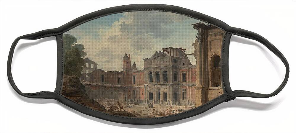 Hubert Robert Face Mask featuring the painting Demolition of the Chateau of Meudon by Hubert Robert