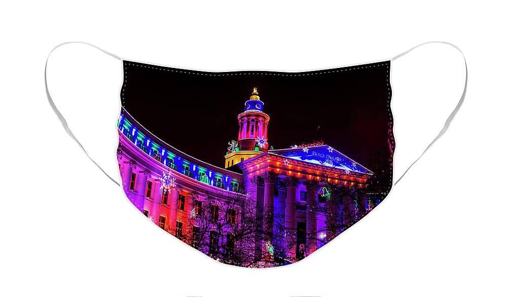 Christmas Face Mask featuring the photograph Denver City and County Building Holiday Lights #1 by Teri Virbickis
