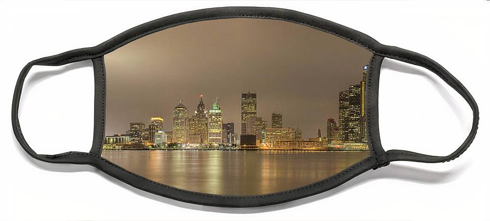 Detroit Face Mask featuring the photograph Detroit at night #1 by Andreas Freund