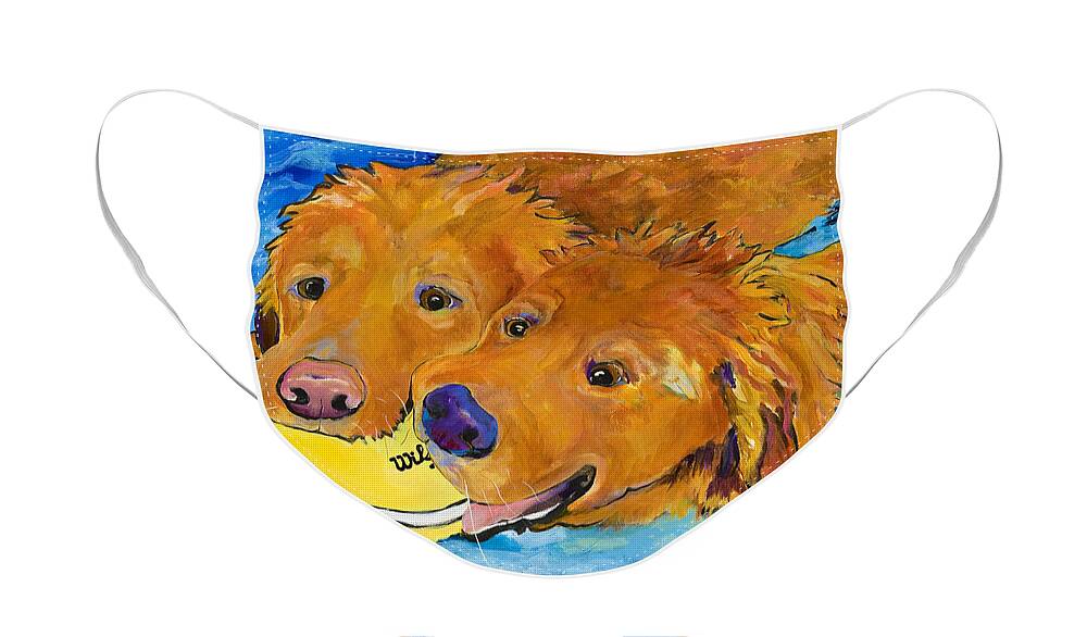 Golden Retriever Face Mask featuring the painting Double Your Pleasure #1 by Pat Saunders-White