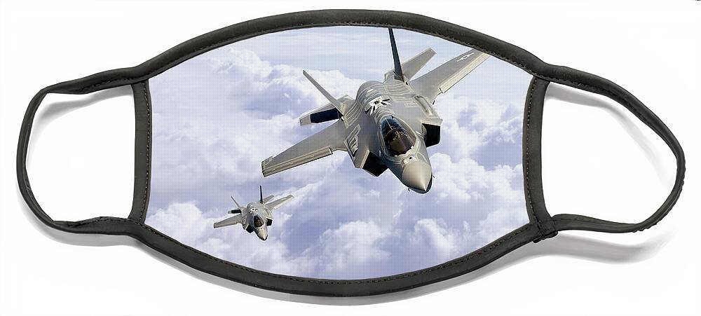 F35 Face Mask featuring the digital art F35 Lightning II by Airpower Art
