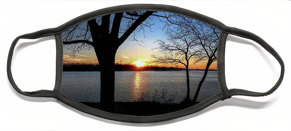 Ford Lake Sunset Face Mask featuring the photograph Ford Lake Sunset #1 by Pat Cook