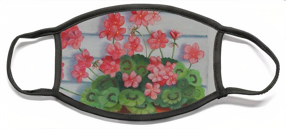 Front Face Mask featuring the pastel Front Porch Geraniums by Carol Corliss