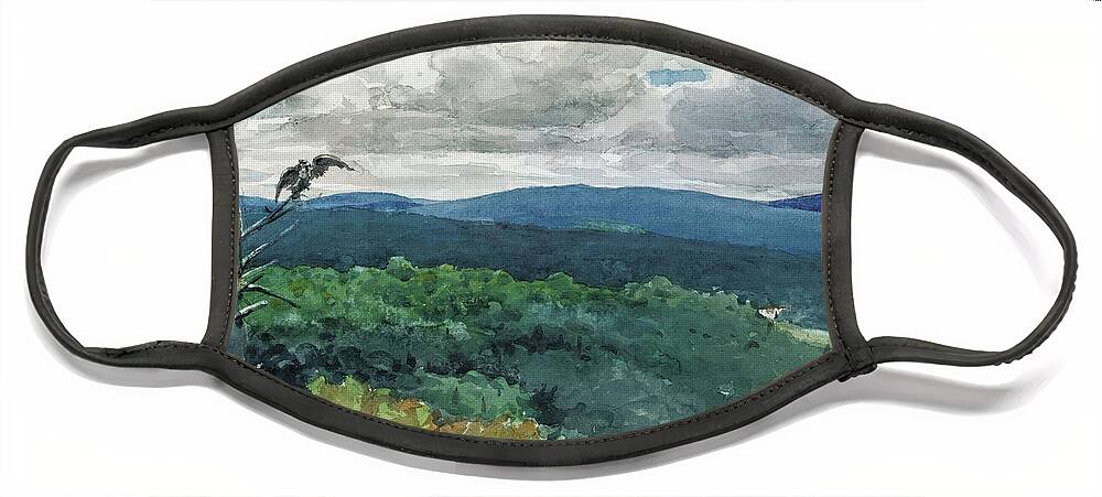 Winslow Homer Face Mask featuring the drawing Hilly Landscape #2 by Winslow Homer