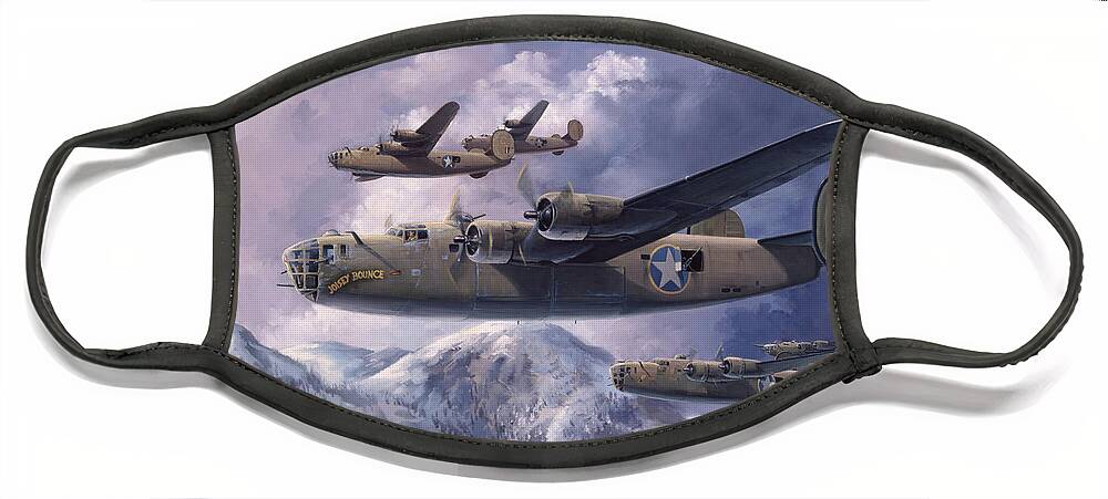 Liberator Face Mask featuring the painting LEGENDS OF THE 93rd by Randy Green