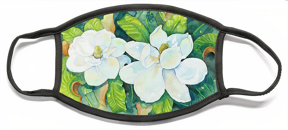 Magnolias Face Mask featuring the painting Magnolias by Cathy Locke