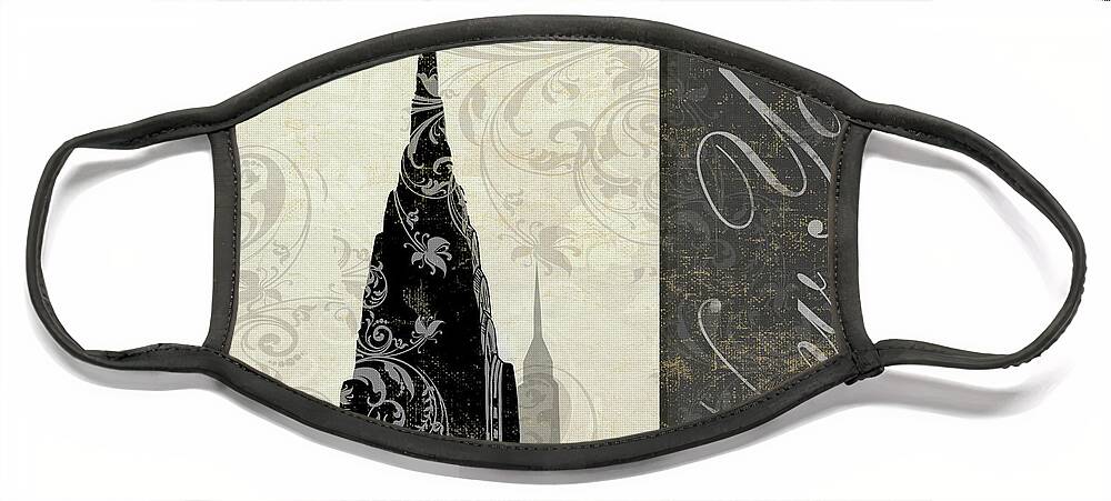 Art Deco Building Face Mask featuring the painting Moon Over New York #1 by Mindy Sommers