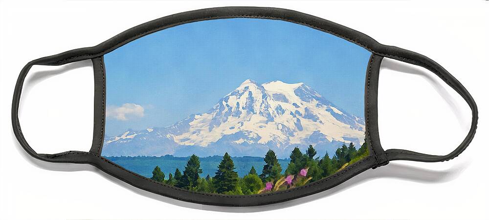 Mountain Face Mask featuring the photograph Mount Rainier Watercolor by Tatiana Travelways