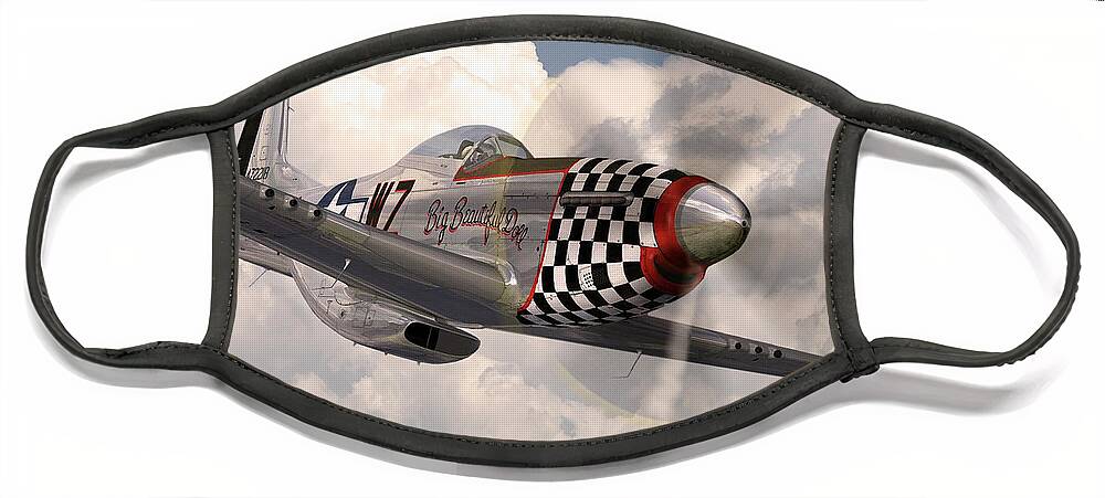 P-51 Mustang Face Mask featuring the digital art P-51 Mustang Big Beautiful Doll by Airpower Art