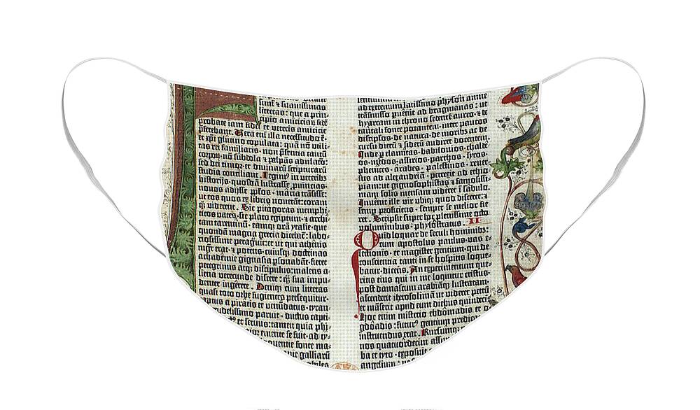 History Face Mask featuring the photograph Page Of The Gutenberg Bible, 1455 #1 by Photo Researchers