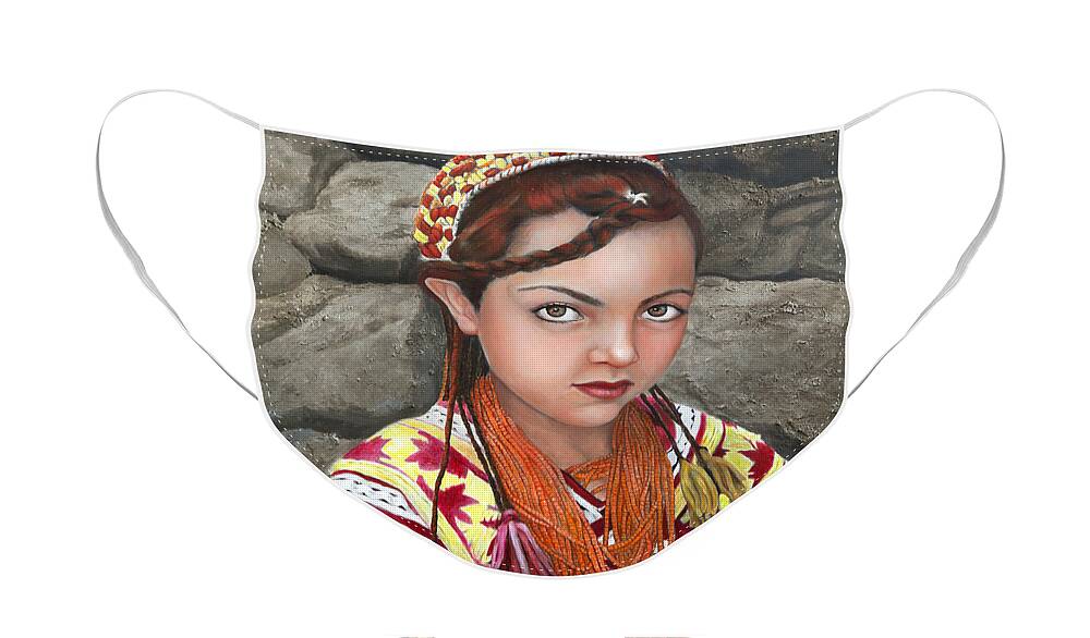 Figurative Art Face Mask featuring the painting Pakistani Girl #1 by Portraits By NC