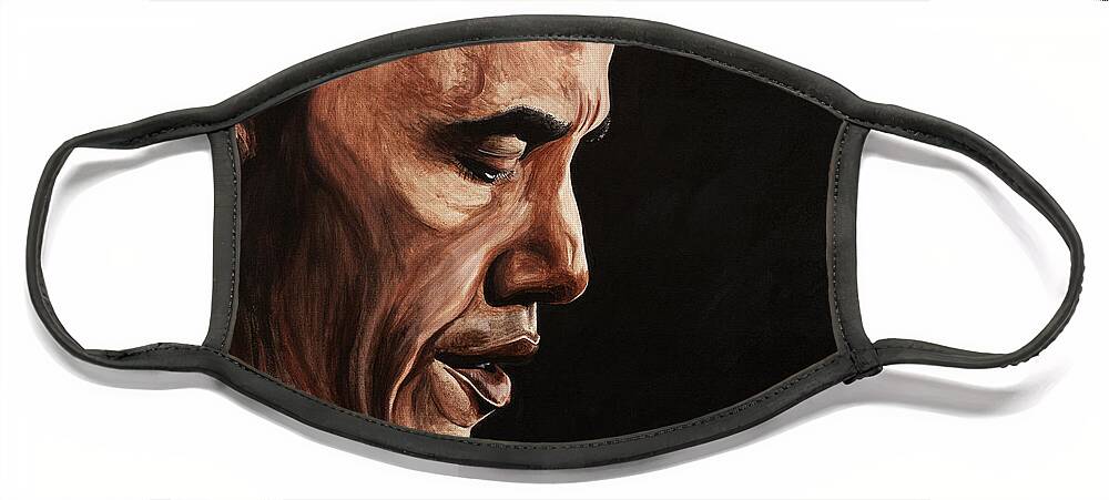 Portrait Face Mask featuring the painting President Barack Obama Portrait #1 by Patty Vicknair