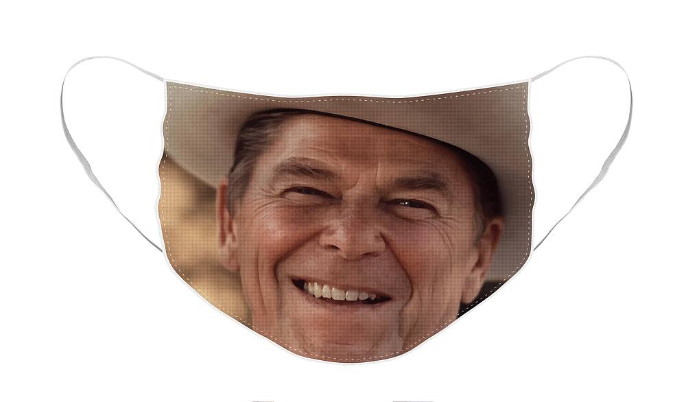 Ronald Reagan Face Mask featuring the photograph President Ronald Reagan #1 by War Is Hell Store