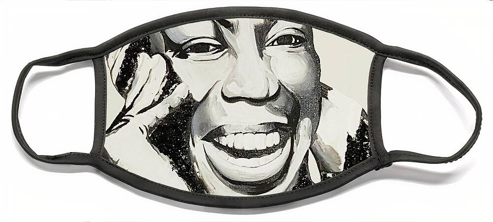 Roberta Flack Face Mask featuring the painting Roberta Black White #1 by Femme Blaicasso