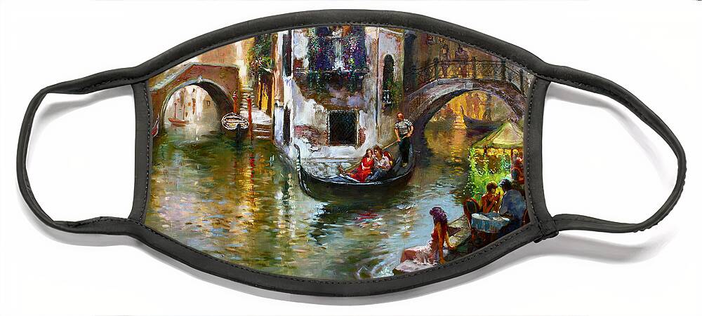 Romance In Venice Face Mask featuring the painting Romance in Venice by Ylli Haruni