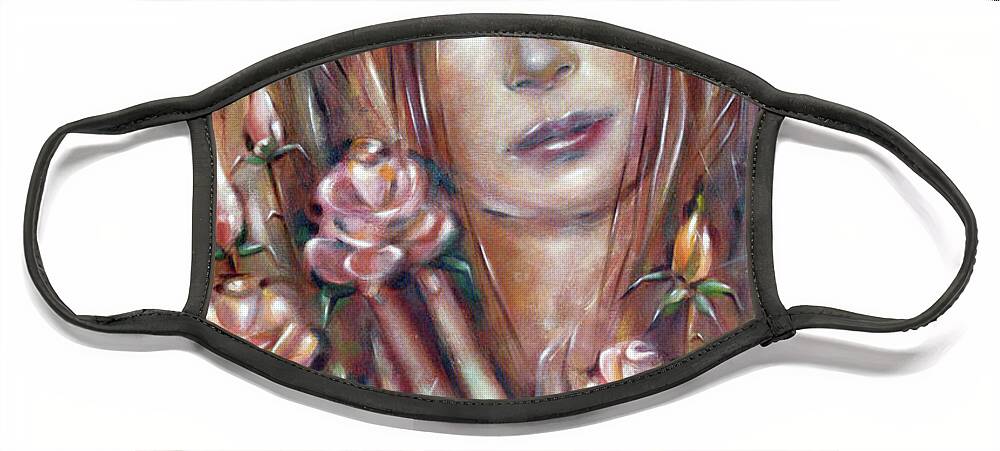 Woman Face Mask featuring the painting Sad Venus In A Rose Garden 060609 #1 by Selena Boron