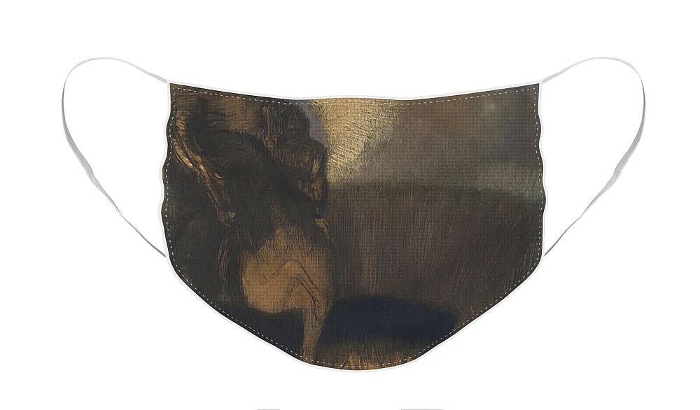 Odilon Redon Face Mask featuring the painting Saint George And The Dragon #1 by Odilon Redon