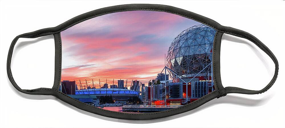 Canada Face Mask featuring the photograph Science World and BC Place Stadium at Sunset. Vancouver, BC by Rick Deacon
