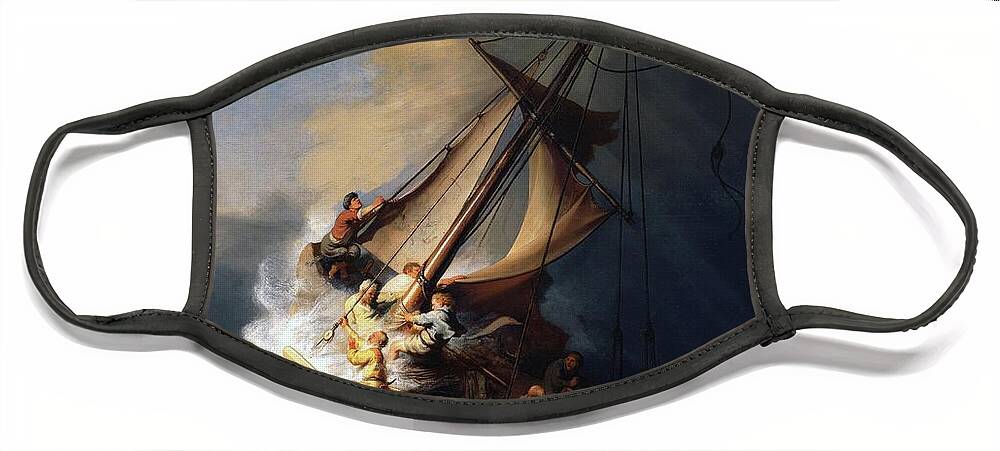 Rembrandt Face Mask featuring the painting Storm On The Sea Of Galilee by Troy Caperton