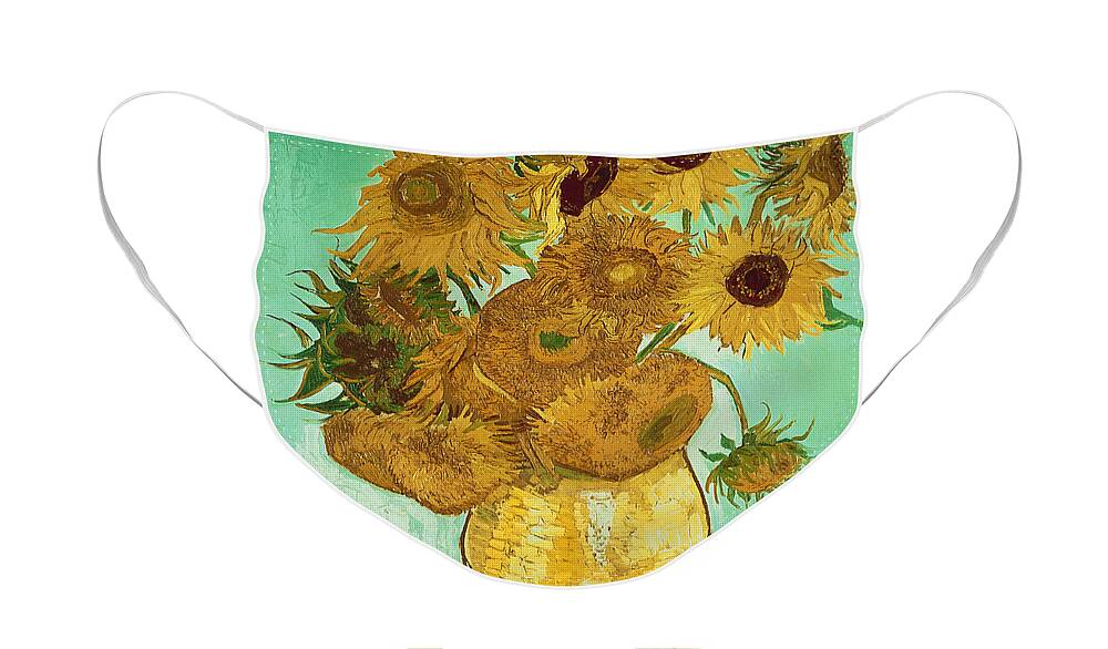 #faatoppicks Face Mask featuring the painting Sunflowers by Van Gogh by Vincent Van Gogh